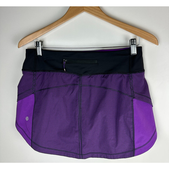Lululemon Full Stride Skirt Skort Shorts Eighth Gingham Tender Violet Black Sz 6 - Picture 12 of 16